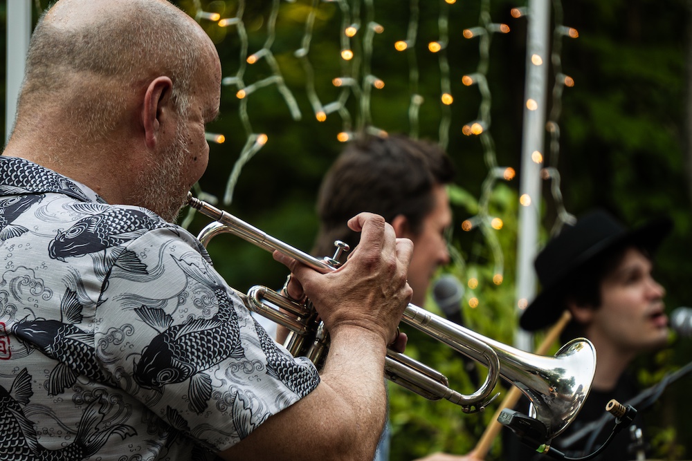 Trumpet player during Waterfall Sessions with Ginger Winn and Lost Leader