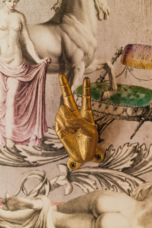 Peace hand on wall at Twin Gables hotel Woodstock NY