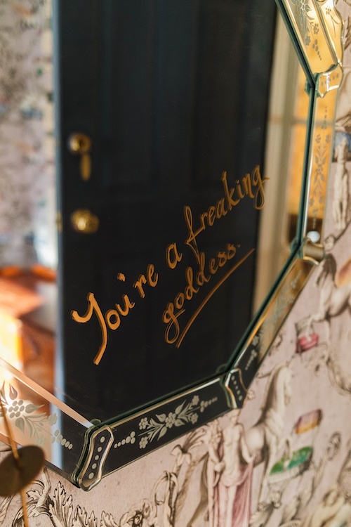 Lipstick on mirror message at Twin Gables Hotel
