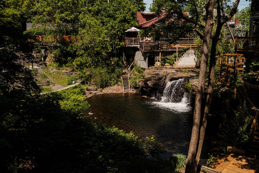 Views of Waterfall near waterfall park in Woodstock NY