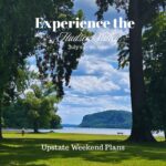 Croton Point Park in summertime looking the Hudson River with the "Experience the Hudson Valley" and "Upstate Weekend Plans" text written across the photo.