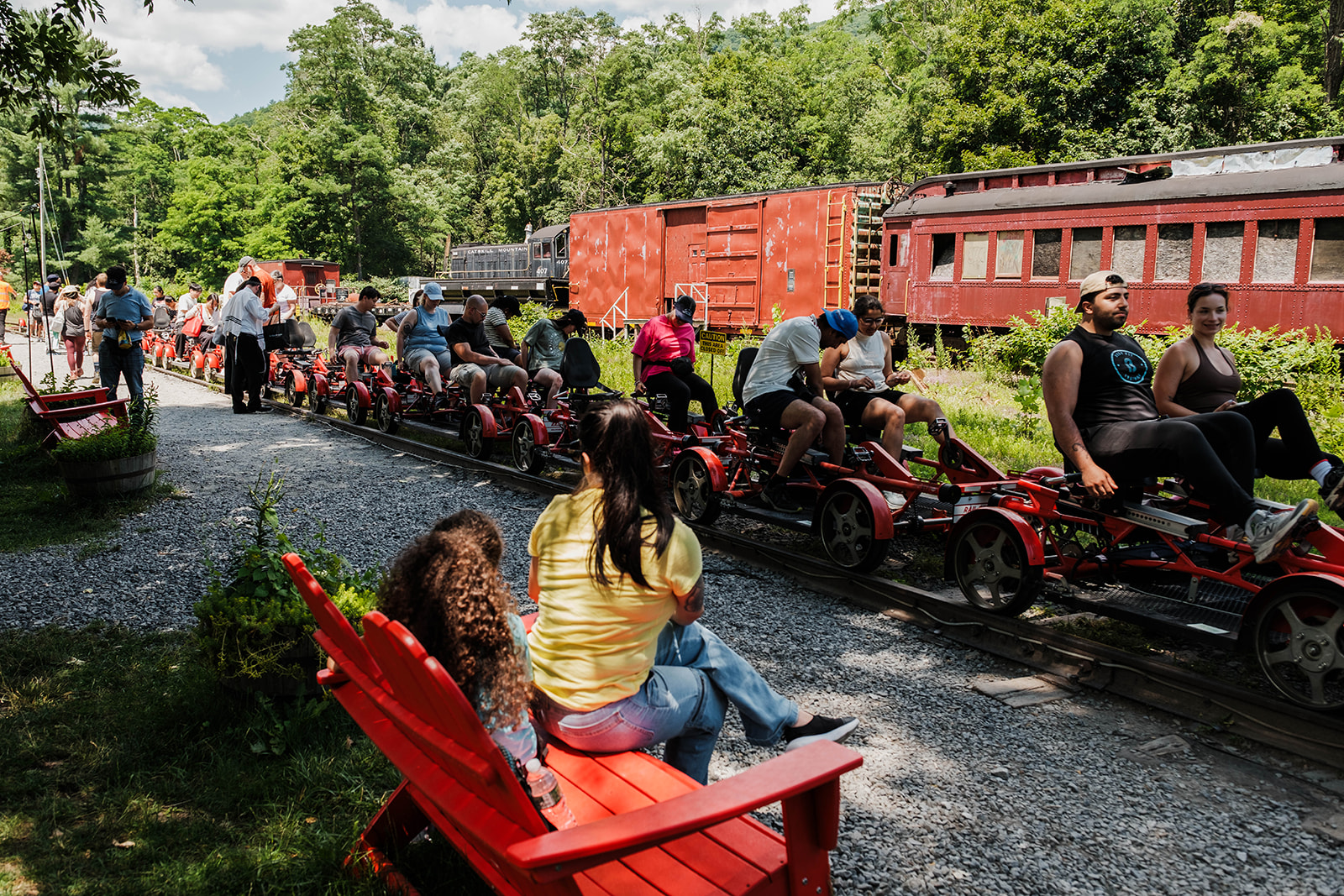 Rail Explorers Catskills Division boarding railbikes