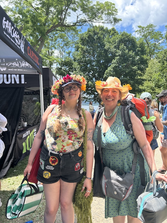 Anna and Urana just got in the door at Hudson River Music Festival at Croton Point Park NY.