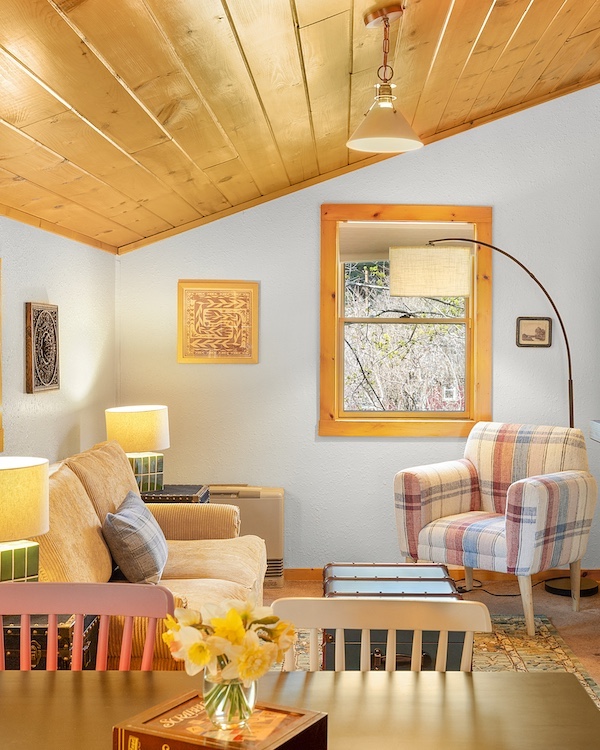 A cabin tv room at Phoenicia Lodge in Phoenicia NY.