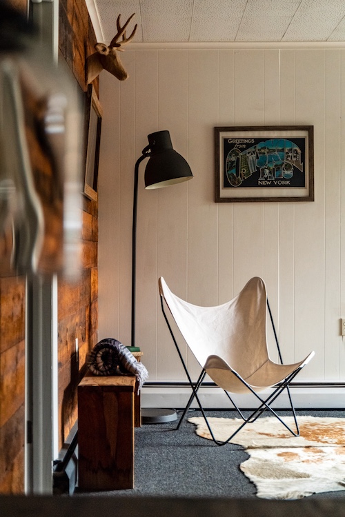 Interior of a guest room, the Graham & Co Motel in Phoenicia, NY.