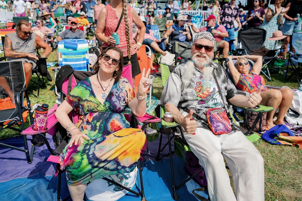 The crowd relaxing while watching the show at the Hudson River Music Festival in Croton Point Park NY.