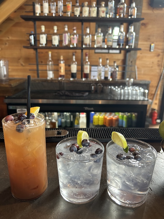 Cocktails on the bar in the tasting room at Rose Hill Farm.