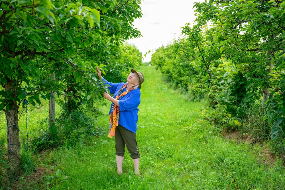 Elizabeth Ryan at Stone Ridge Orchard in the trees.