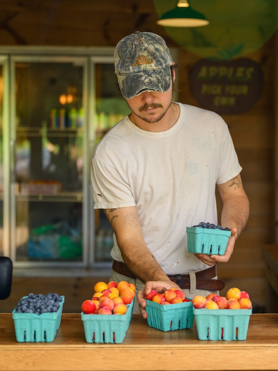 Fruit farm stand at the entrance of Rose Hill Farm in Red Hook, NY.