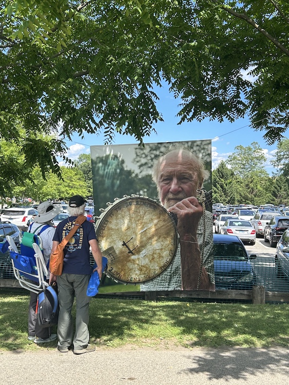 Pete Seeger banner at Hudson River Music Festival at Croton Point Park NY.