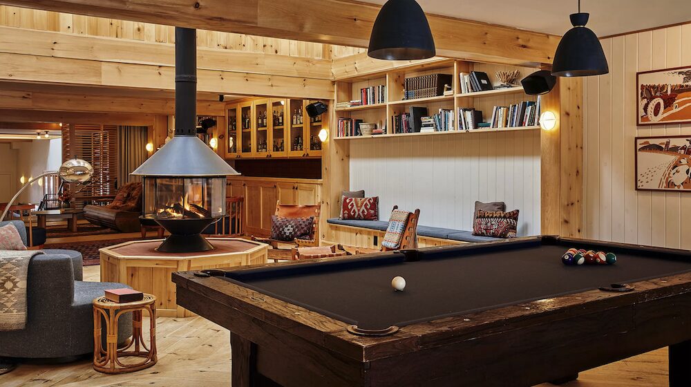 Pool table in the lounge at Scribner’s Lodge in Hunter NY.