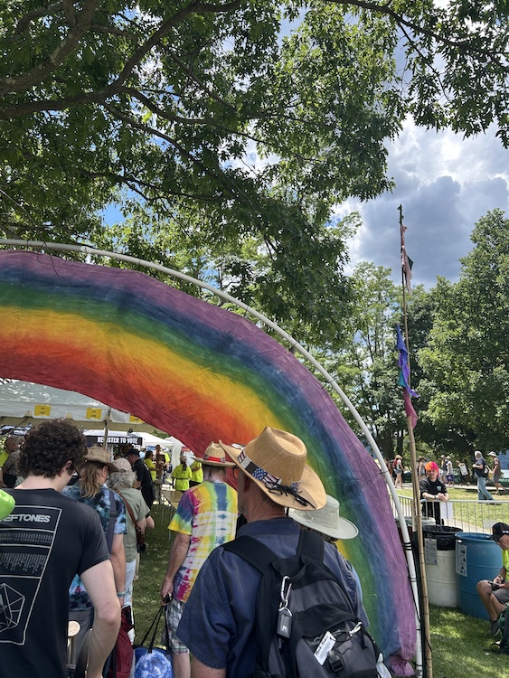 The rainbow ticket entrance at Hudson River Music Festival at Croton Point Park NY.