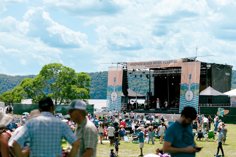 Main stage at the Hudson River Music Festival in Croton Point Park NY.
