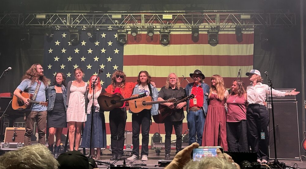Taking a bow at the end with almost all of the performers at the Hudson River Music Festival in Croton Point Park NY.