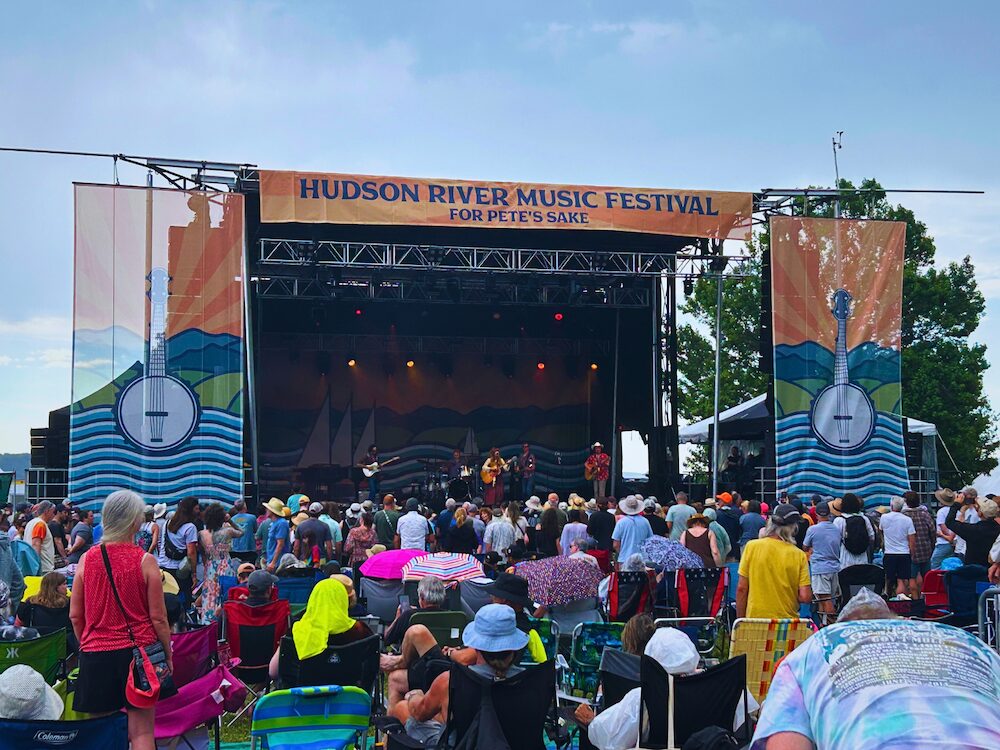 Our POV from our chairs of the main stage at Hudson River Music Festival at Croton Point Park NY.