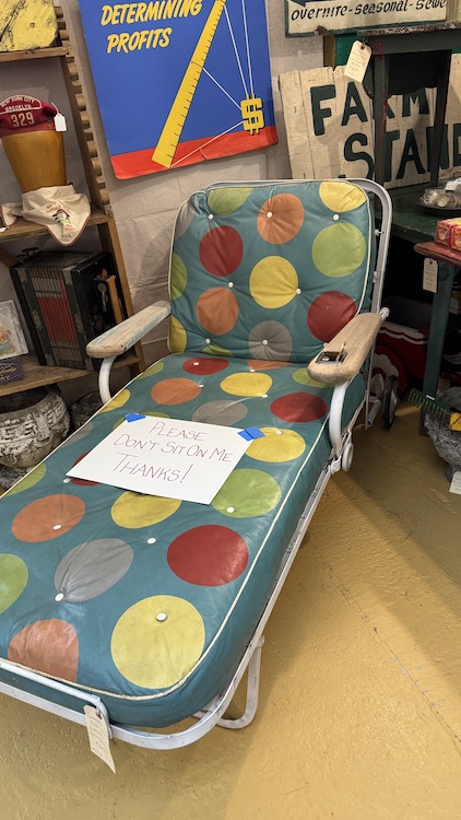 Vintage polka dot outdoor lounge chair, a Cindy Hoose favorite at Red Owl in Kingston, NY.
