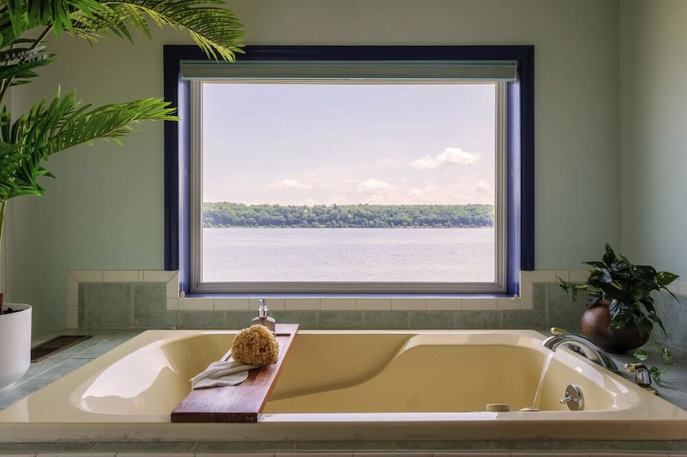 Tub and window view of the Hudson River at 63 River Road, Malden NY.