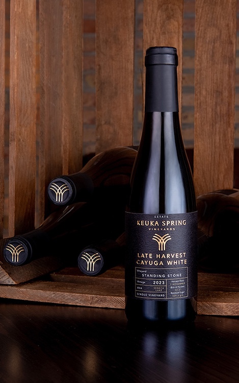 Bottles of Late Harvest Cayuga White wine from Keuka Spring Vineyards in Penn Yan NY.
