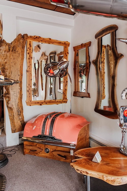 Mirrors and furniture in the corner at Fabulous Furniture in Boiceville NY.
