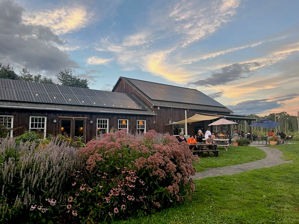 Seating outside at Arrowood Farms Brewery & Distillery in Accord NY.