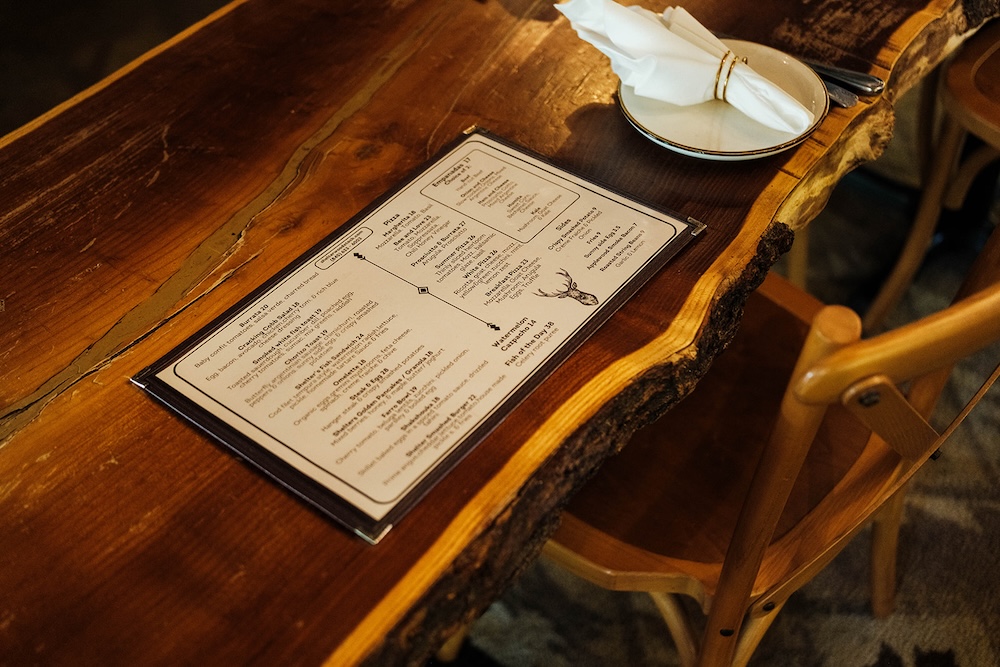 Menu at Shelter Restaurant in Woodstock NY