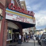 The street and sign on the marquee at Community Theater in Catskill NY.