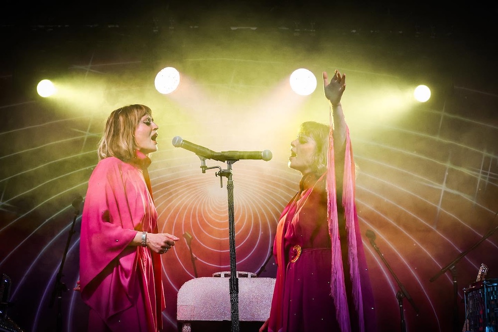 Two singers on stage at Arrowood Farms Brewery & Distillery in Accord NY.
