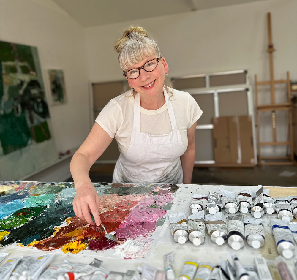 Abstract painter Jenny Nelson in her studio in Woodstock, NY.
