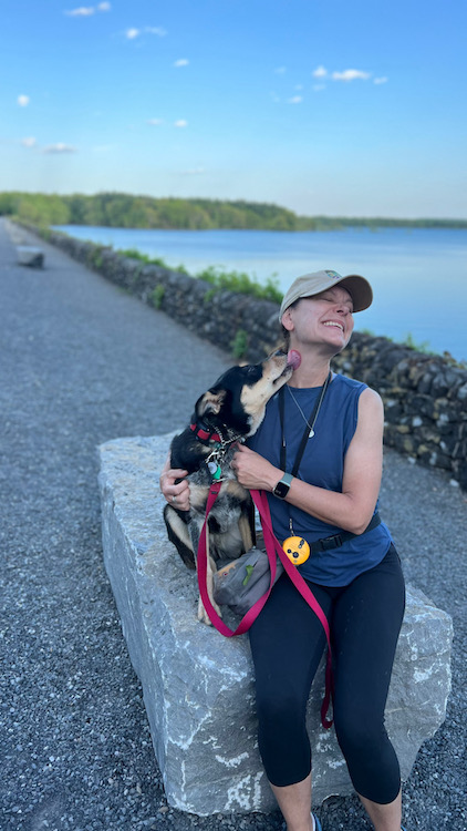 Lisa Bonk of Grateful Pups Training at the Rail Trail with Zena.